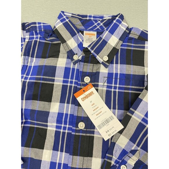 GYMBOREE Toddler Boy 2-Pcs Button Front Plaid Shirt 100% Cotton Blue/Green 3T - Picture 10 of 11